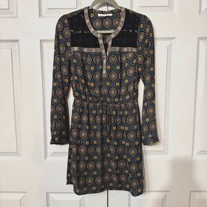 Daniel Rainn Anthropologie Sm Dress Long Sleeve A Line Boho Mandala Wearable Art